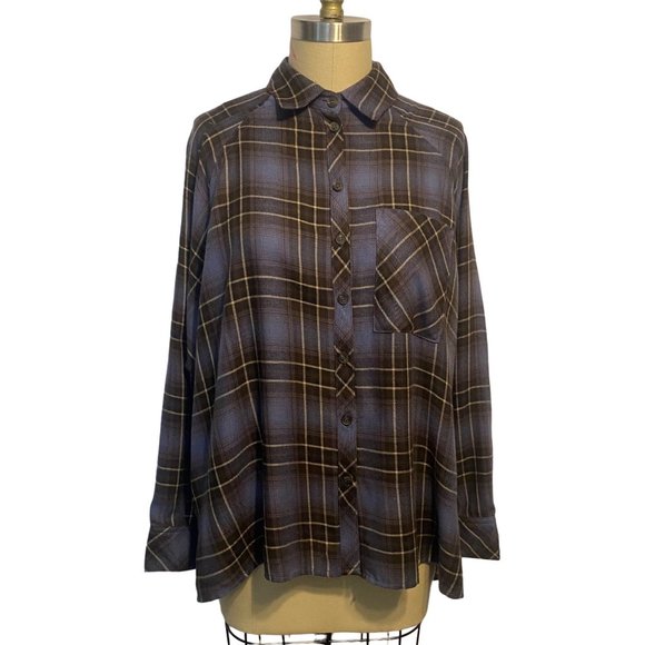 By Together Oversize Blue Plaid Button-Down Shirt S - Picture 4 of 8